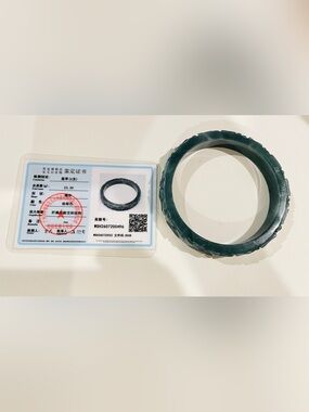 Dark Green Jadeite Carved Bangle Bracelet certificate Size 62mm inner diameter